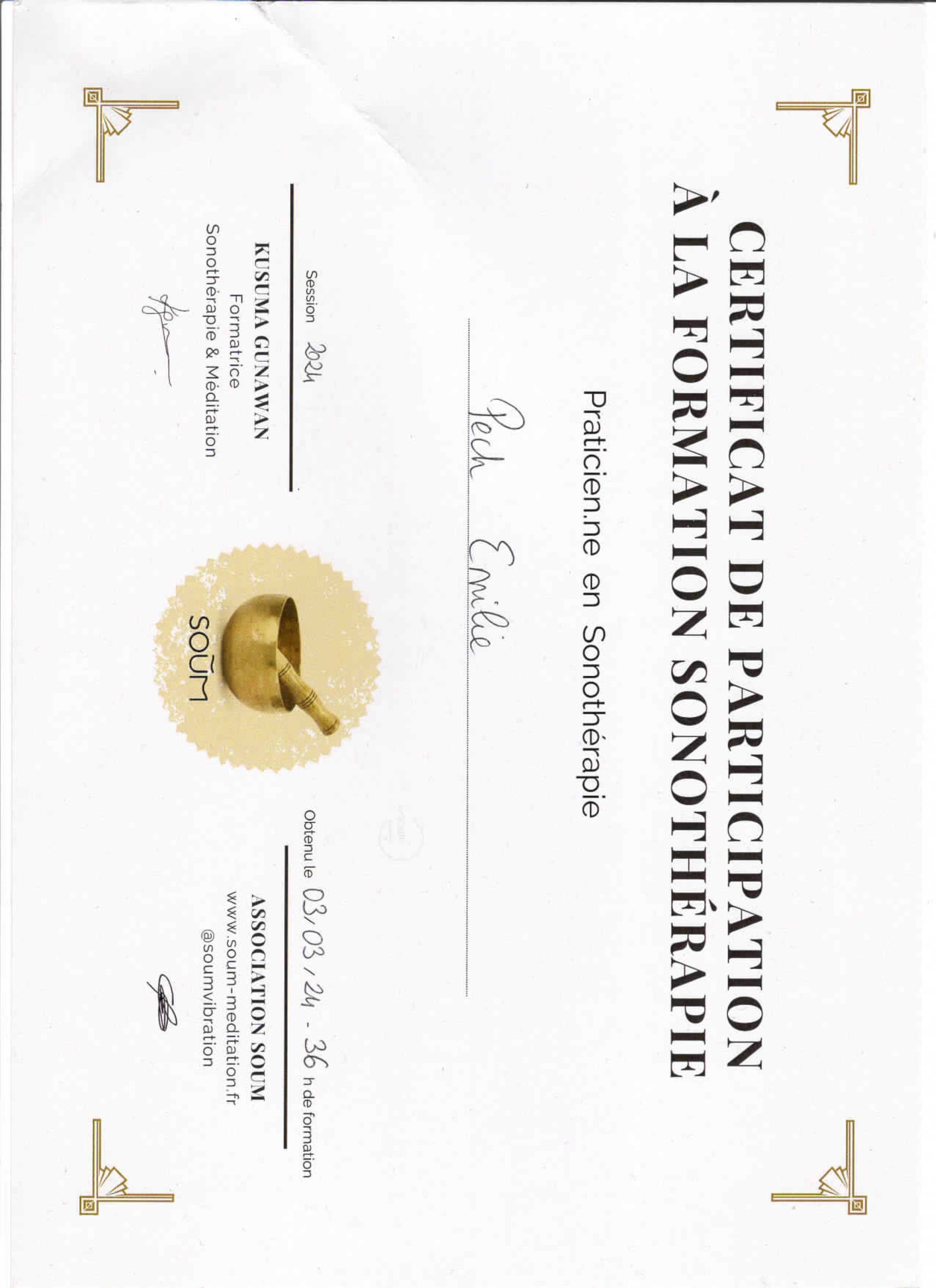 Certificat de Formation à la Sonothérapie